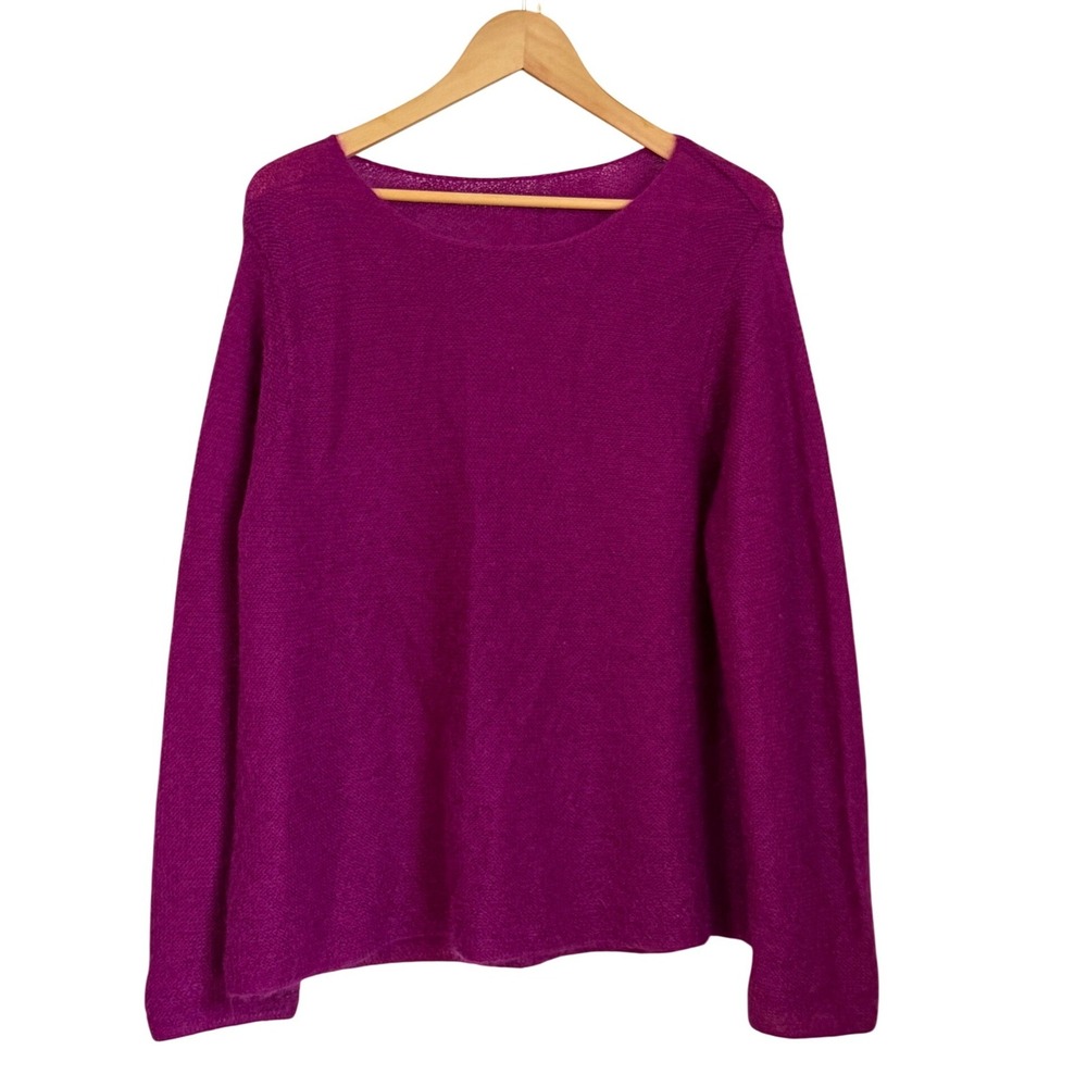 Vintage Mohair Blend Fuzzy Sweater Womens L Magenta Purple Cozy Luxury Cobain - Picture 2 of 8